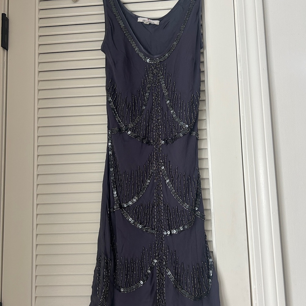 Yoana Baraschi Dark Gray Beaded Midi Dress